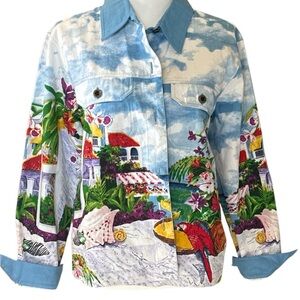 Flamingo Road Vibrant Scenic Print beaded Jacket size M